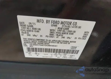 2016 Ford Explorer Xlt из США, поврежденный, VIN 1FM5K7D87GGB04541